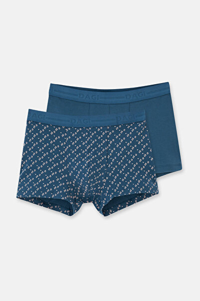 Dagi Dark Blue 2-Piece Patterned Cotton Boxer