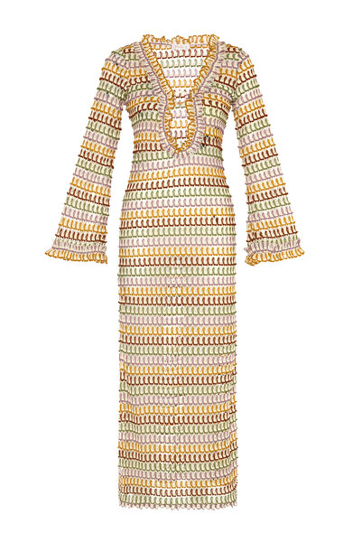 AQUELLA Μακρύ φόρεμα με βολάν από πλεκτό ύφασμα