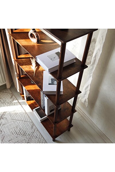 Vera Concept Home Modern Dekoratif Beş Raflı Ahşap Kitaplık 110 x 30 cm Kahve...