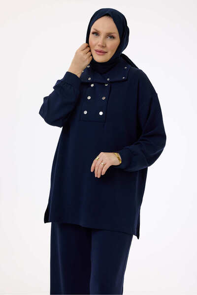 My City 6152 - Stylish Comfortable Collar Button Detail Women's Pants Shirt Set