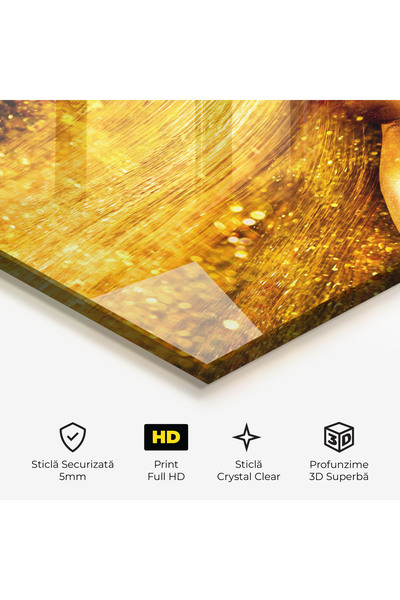 Arthub Tablou Sticla,Dormitor si Living, Black And Gold, Golden Girl