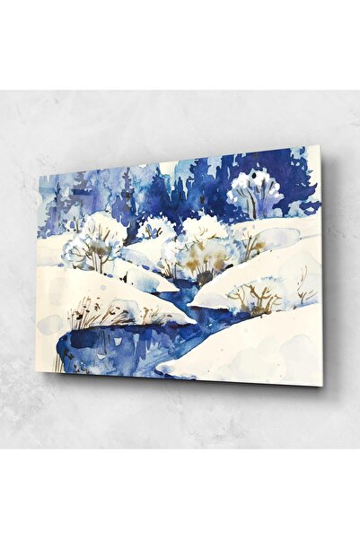 Arthub Glass Painting, Bedroom and Living Room, Winter, Blue Trees Winter