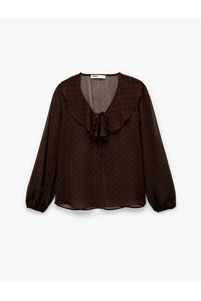 Koton Long Sleeve Ruffled Collar Flounce Polka Dot Blouse