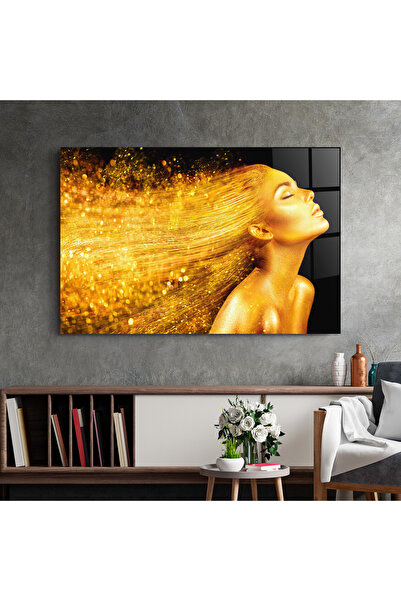 Arthub Tablou Sticla,Dormitor si Living, Black And Gold, Golden Girl