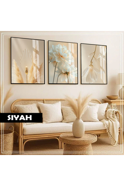 Harika bir ev HARİKABİREV|Soft|BEYAZ-KREM KRİZANTEM ÇİÇEK KOMBİN|ÇERÇEVELİ CA...