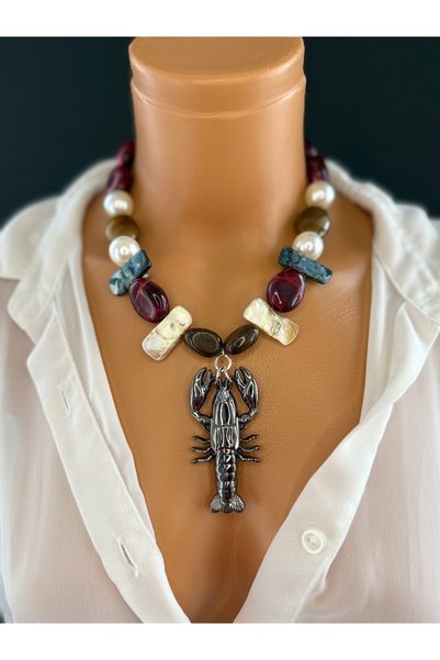 Limi Design Acrylic, Pearl Design Necklace with Lobster Clasp