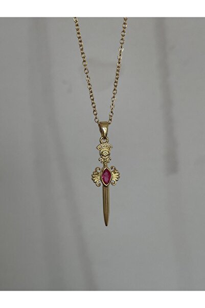 Capt Concept Çelik Fuşya Taşlı Kılıç Kolye