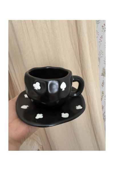 Generic Black ceramic coffee mug with white decoration, 250 ml