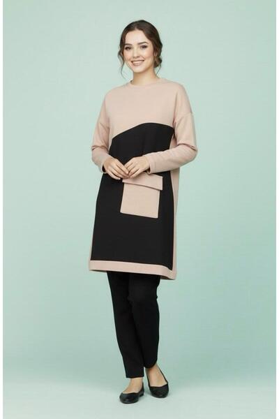 Cockatoo Women's Crew Neck Pocket Detailed Paneled Loose Tunic