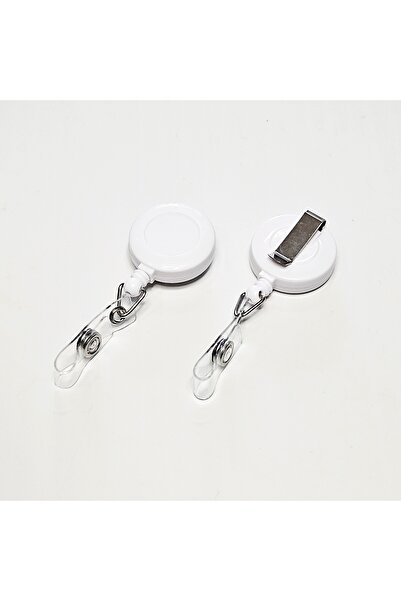 ÜNSA Anahtar Yoyo Round Neck Badge Holder with Rope Pull White Color