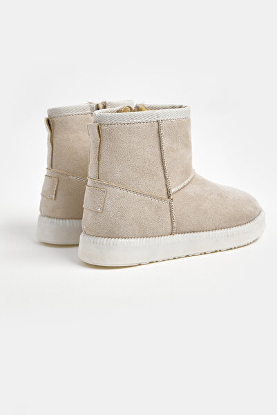 Tonny Black Girl's Beige Thermo Sole Suede Look Short Boots with Fur Inside