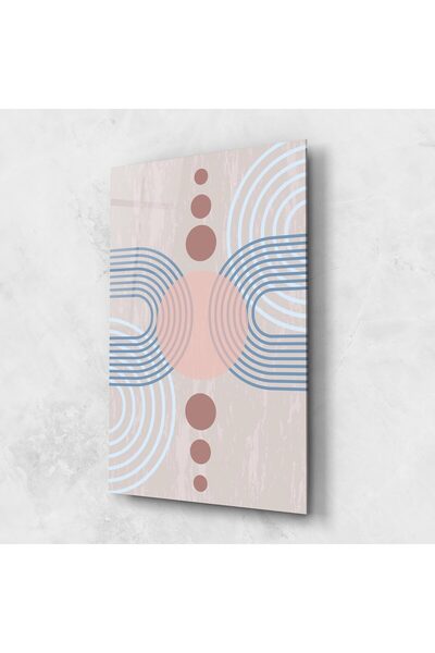 Arthub Glass Painting, Bedroom and Living Room, Minimalist, Blue Lines On Pink