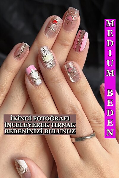 Easy Beauty Kedi Gözü MEDIUM Beden Kısa Küt 10 Adet Takma Tırnak Seti T041