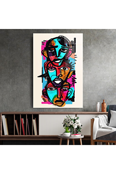 Arthub Glass Painting, Bedroom and Living Room, Collages, Blue Orange Faces