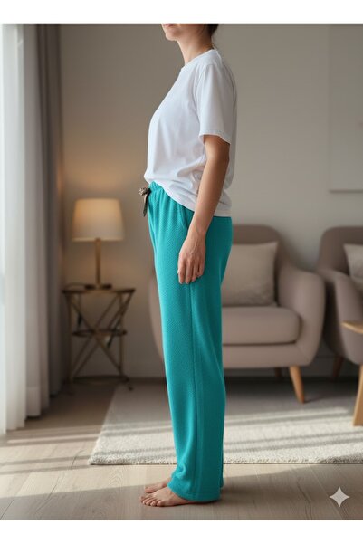FAMES PİJAMA Women's Turquoise Plush Pajama Bottoms