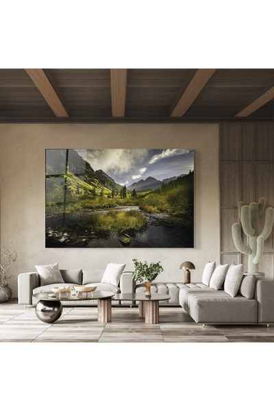 Arthub Tablou Sticla,Dormitor si Living, Lacuri, Cloudy Lake