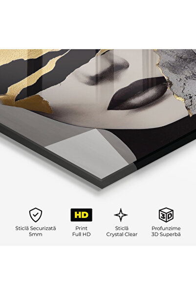 Arthub Tablou Sticla,Dormitor si Living, Femei Abstracte, Modern Golden Paint