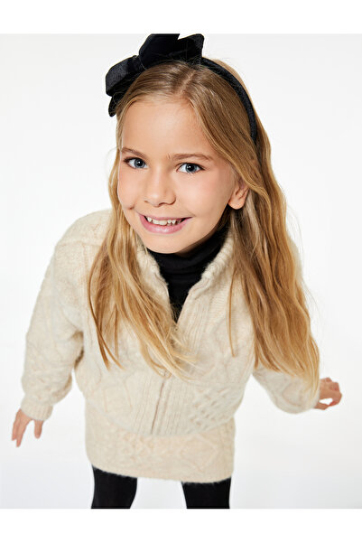 Koton Hair Braid Textured Long Sleeve Zippered Knitwear Cardigan