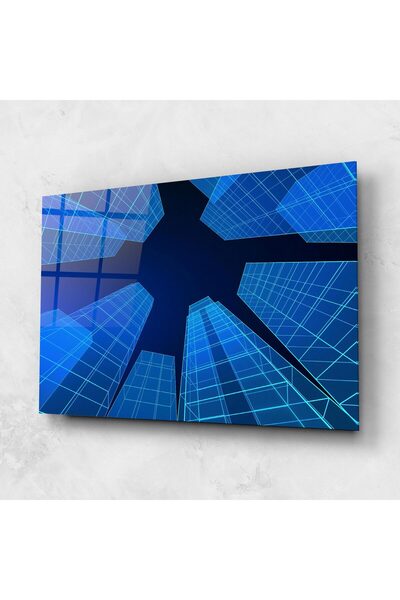 Arthub Tablou Sticla,Dormitor si Living, Geometrice, Blue Buildings