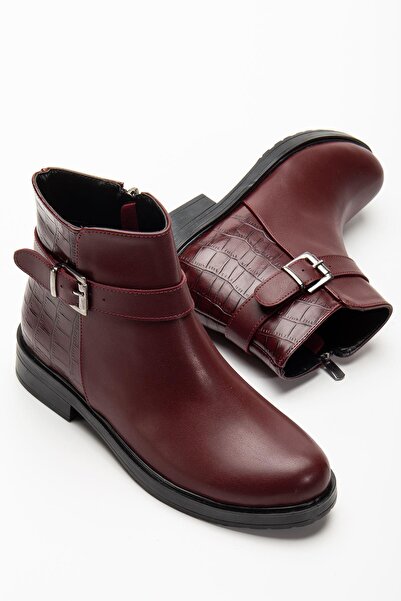 Aymood 165-204/1 Burgundy Crocodile Buckle Accessory Zippered Daily Women's Boots