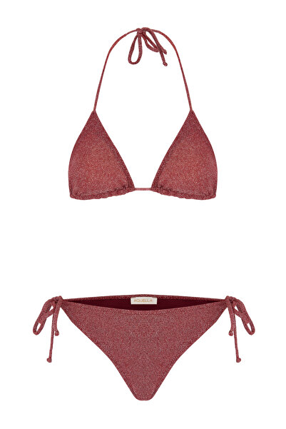 AQUELLA Σετ μπικίνι τρίγωνο σε ασημί μπορντό χρώμα