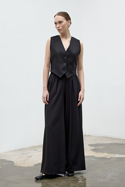 LADYA COLLECTION Μαύρο Παντελόνι Γιλέκο Σετ Έντεν