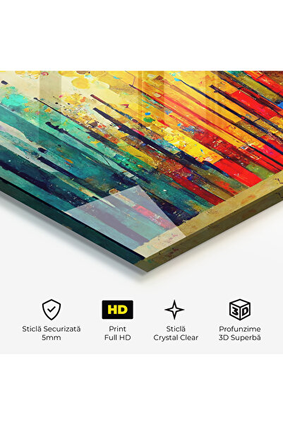 Arthub Tablou Sticla,Dormitor si Living, Arta Abstracta, Black Lines On Yellow Light