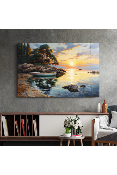 Arthub Glass Painting, Bedroom and Living Room, Painting Texture, Sunset Sea Art