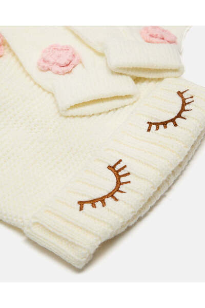 REDTAG Girls White Knitted Scarf Set (2 Piece)