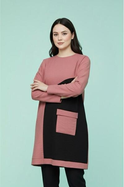 Cockatoo Women's Crew Neck Pocket Detailed Paneled Loose Tunic