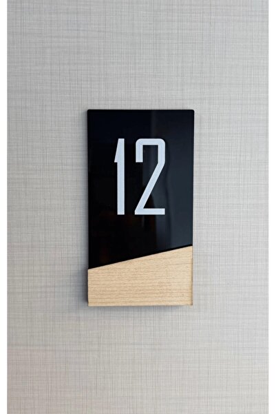 Yönline Black Glossy Plexiglass Maple Detailed Door Number 7X13 cm Self-Adhesive