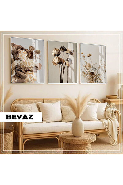 Harika bir ev HARİKABİREV|Soft|KURU BİTKİ ÇİÇEKLİ KOMBİNİ |ÇERÇEVELİ CAM TABL...