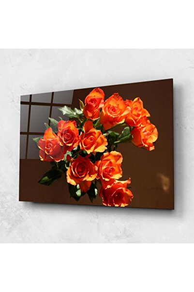 Arthub Tablou Sticla,Dormitor si Living, Buchet De Flori, Orange Roses Bouquet