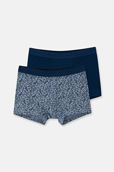 Dagi Boxer din bumbac cu model în 2 piese, albastru bleumarin