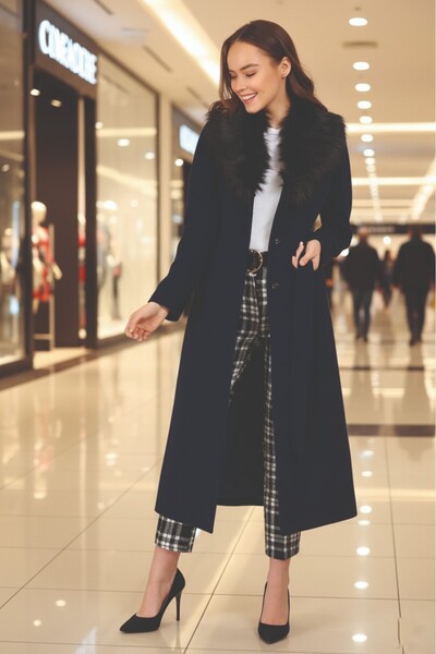 Toridas Kışlık Yakası Kürklü Kaşe Kaşmir Kaban