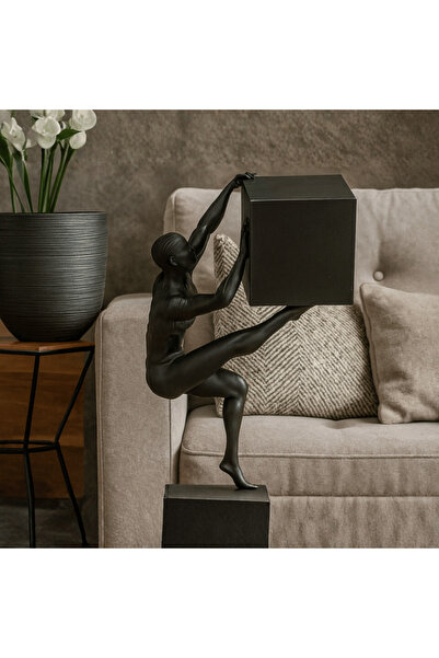 Homentum Deseo | Sculptură decorativă cu figură și cub geometric – stil modern conceptual