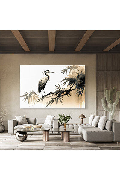 Arthub Glass Painting, Bedroom and Living Room, Asian, Black Cream Bird Art
