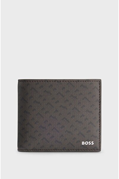 BOSS Men's Logo Patterned Leather Brown Card Holder 50552830-201
