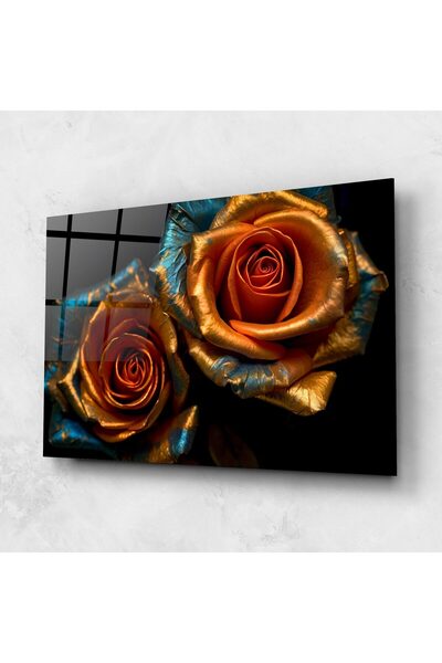 Arthub Tablou Sticla,Dormitor si Living, Trandafiri, Golden Blue Roses