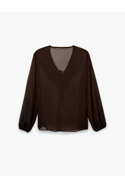 Koton Long Sleeve Ruffled Collar Flounce Polka Dot Blouse