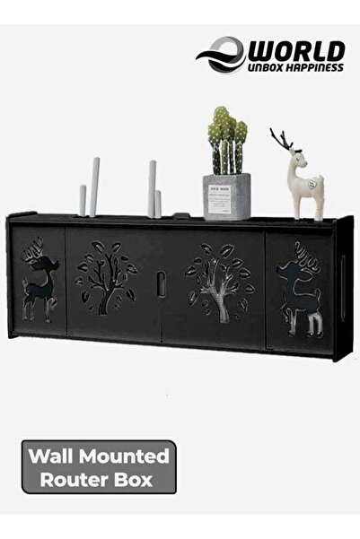 Eworld Stylish Wall-Mounted Router Rack with Patch Panel Shielding Box, Black