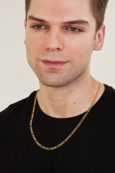 Ventino Silver 18K Altın Kaplama 5mm Figaro 925 Ayar Gümüş Erkek Zincir Kolye VEK3125