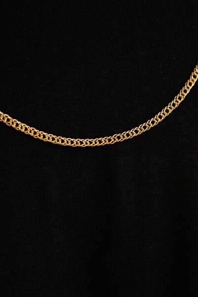 Ventino Silver 18K Altın Kaplama 3mm Rambo 925 Ayar Gümüş Erkek Zincir Kolye VEK3103