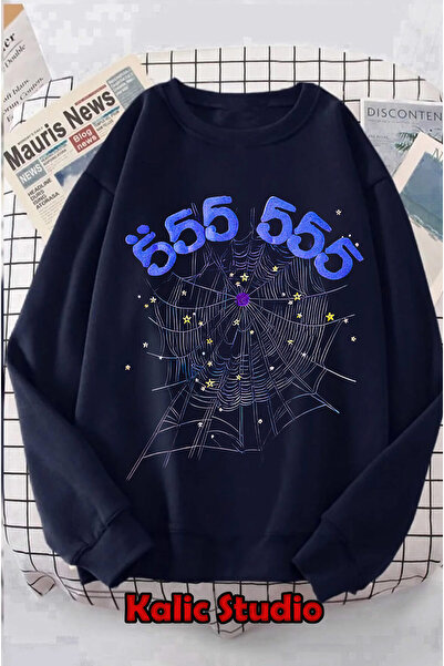 Kalic Studio Φούτερ Sp5der oversized με λαιμόκοψη ποδηλατικού τύπου σκούρο μπλε