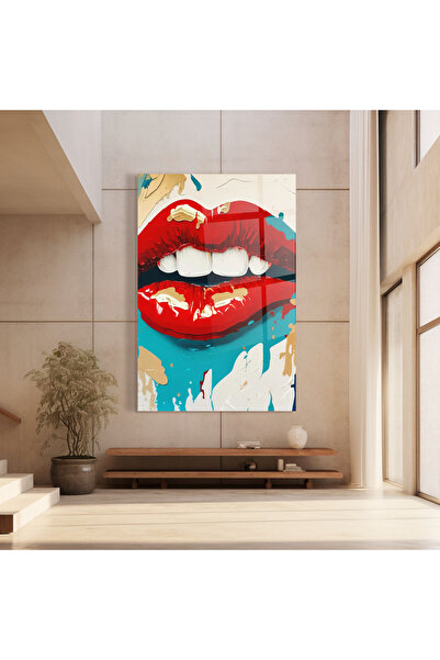 Arthub Tablou Sticla,Dormitor si Living, Lips, Red Gold Lips