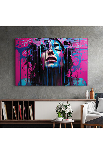 Arthub Glass Painting, Bedroom and Living Room, Graffiti, Blue Pink Woman