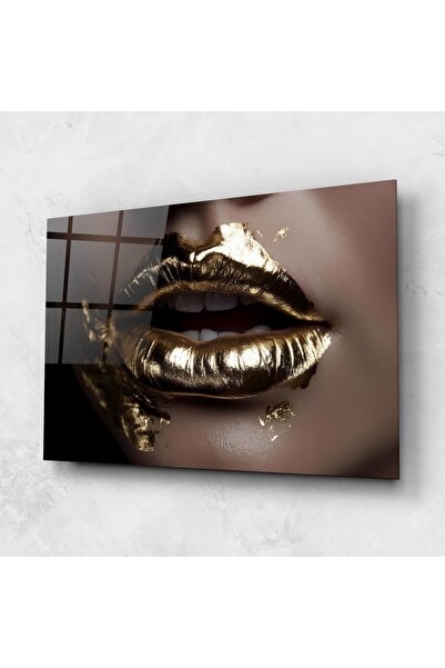 Arthub Tablou Sticla,Dormitor si Living, Lips, Gold Lips