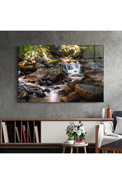 Arthub Glass Painting, Bedroom and Living Room, Waterfalls, Nature Rocks Waterfall