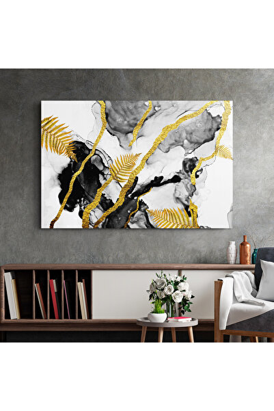 Arthub Glass Painting, Bedroom and Living Room, Leaves, Abstract Golden Leaves