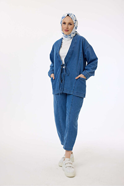 My City 6124 - Stylish Comfortable Wide Tie Women's Jeans Jacket Set